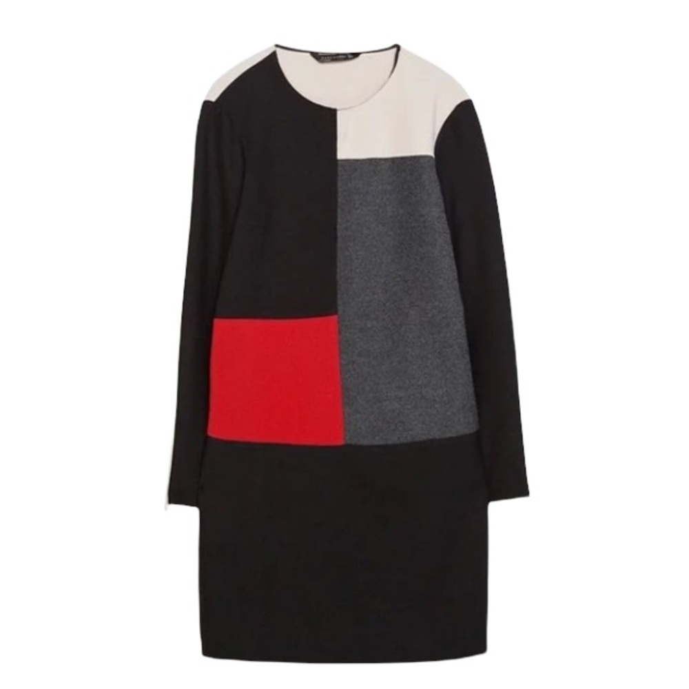 ❤️Zara Colourblock Long Sleeve Dress - Black, Red, Gray, Cream